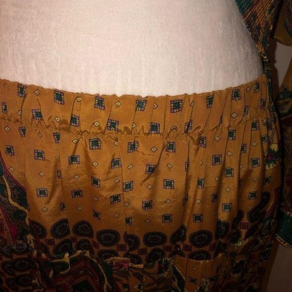 Schrader Sport Custom Casual Skirt Top Set Size 8 Gold Green Paisley Elastic Bow - Picture 6 of 14
